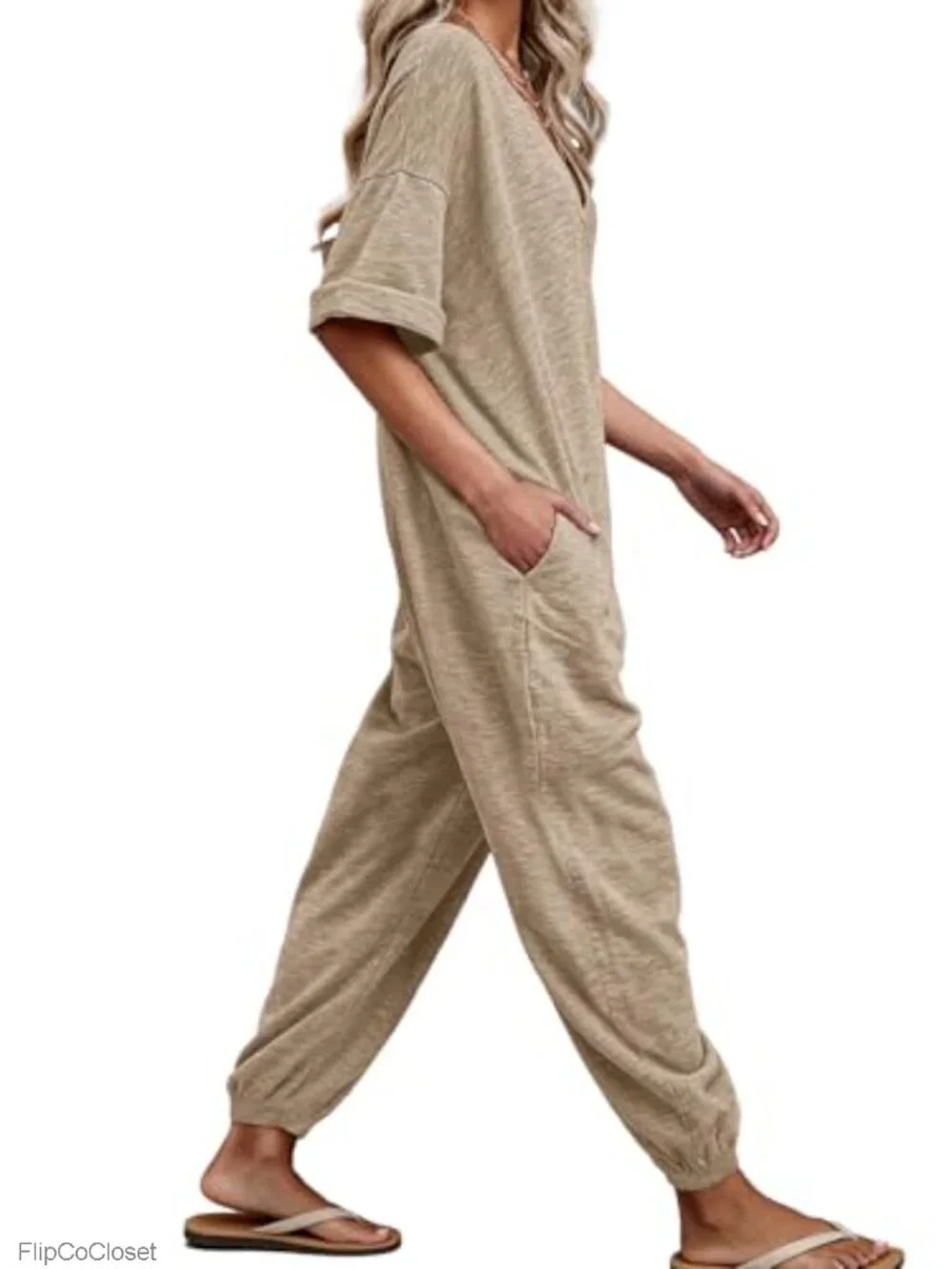 Womens Short Sleeve V Neck Jumpsuit Casual Baggy Rompers Summer Outfit